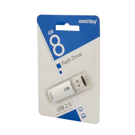 USB 2.0 Flash Drive   8Gb Smartbuy V-Cut (серебристый) (0254)