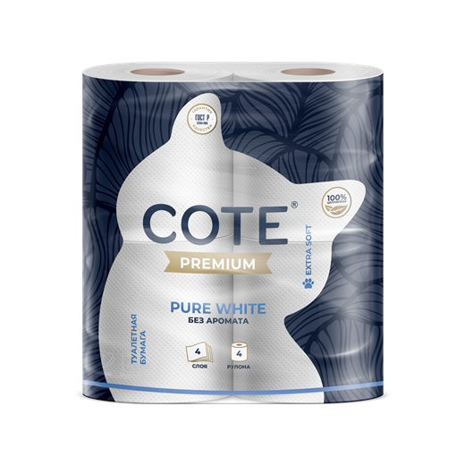 Туалетная бумага Cote 4 шт 4 слоя Pure White (10/меш) (3197)