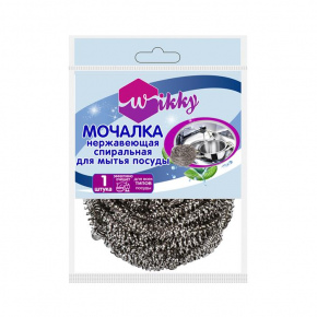 Скребок мочалка нержавеющая спиральная "Wikky"15 гр 1*12шт лист (216/кор)