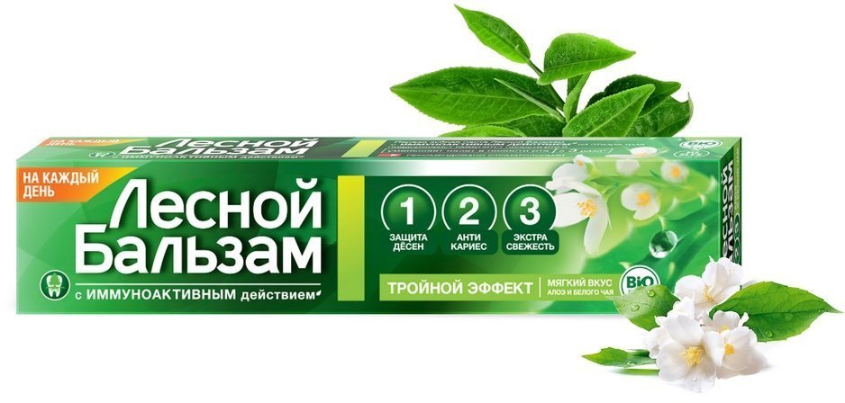 "Лесой Бальзам" 75мл. Алоэ-Вера и Зеленый чай зубная паста.(Укрепление) (48/кор) (9003)