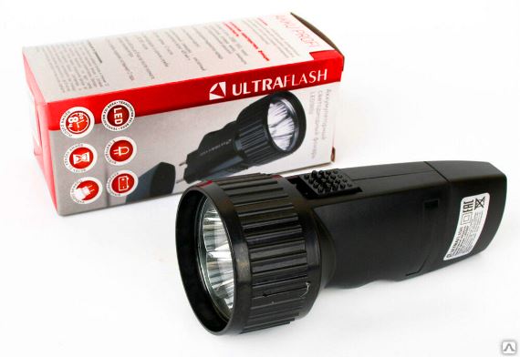 Ultraflash LED3859 (фонарь аккум.220В, черный, 5 LED, SLA, пластик, коробка) 