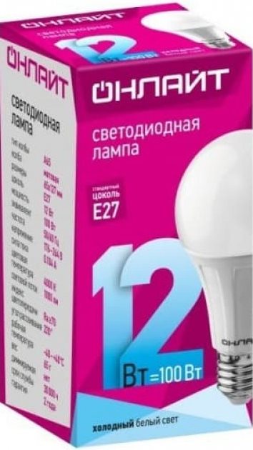 Лампа светодиодная Онлайт Лон А60 Е27 12W (1000Lm) 4000К