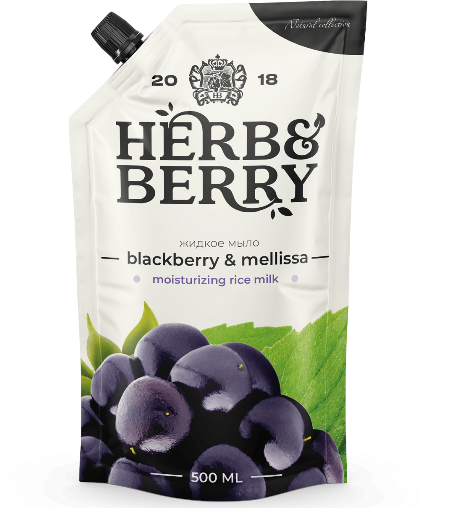  Мыло жидкое 500 мл ежевика  и мелисса Herb & Berry  (дойпак) (12/кор) (0257)