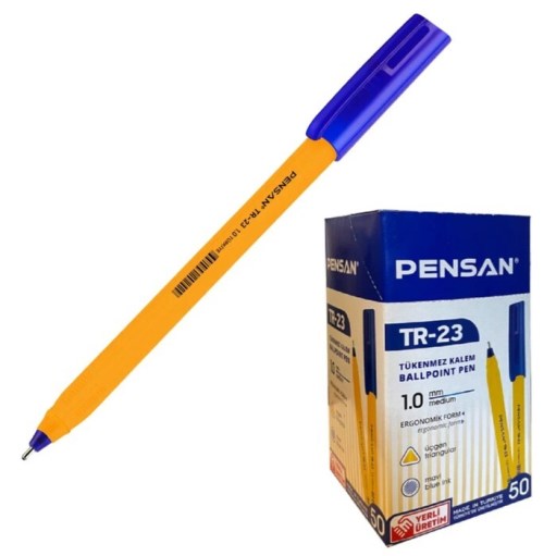 Ручка Pensen "Triangle ТR-23" синяя 1мм треуг.желтый корпус (50/пач) (2023/50с) (2405)