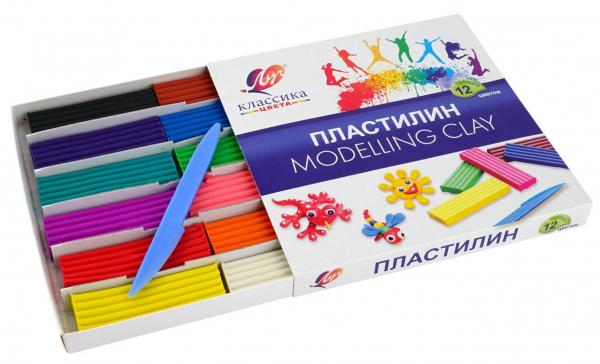 Пластилин 12цв. ЛУЧ "Классика" с инструментом.