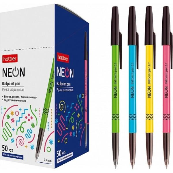 Ручка шарик.ХАТБЕР NEON синяя 0,7мм 