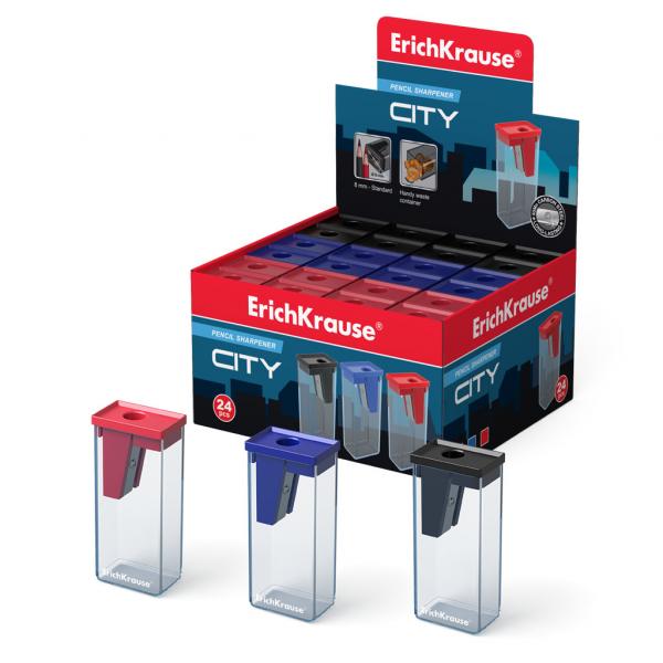 Пластиковая точилка ErichKrause  City с контейнером, цвет корпуса ассорти