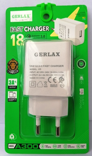 ЗУ для USB  Gerlax A300/ А700  белый (18W  1xUSB QC3.0) (8189)