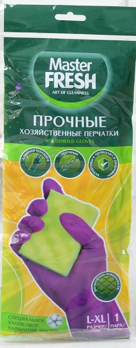 Перчатки ПРОЧНЫЕ Master Fresh L/XL латексные с хлопком размер 1 пара (50/упак) (1003)