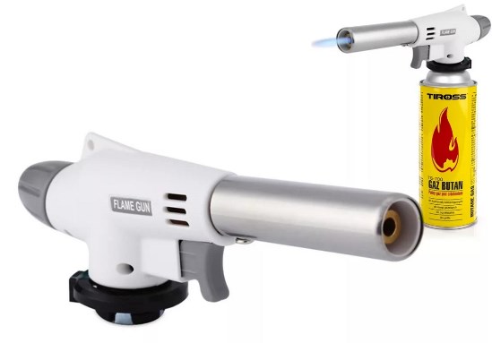 Горелка газовая баллончика ПИСТОЛЕТНАЯ белая пьезопожиг плавная регулировка FLAME GUN